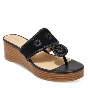 JACK ROGERS BLACK MID WEDGE PLATFORM THONG SANDALS